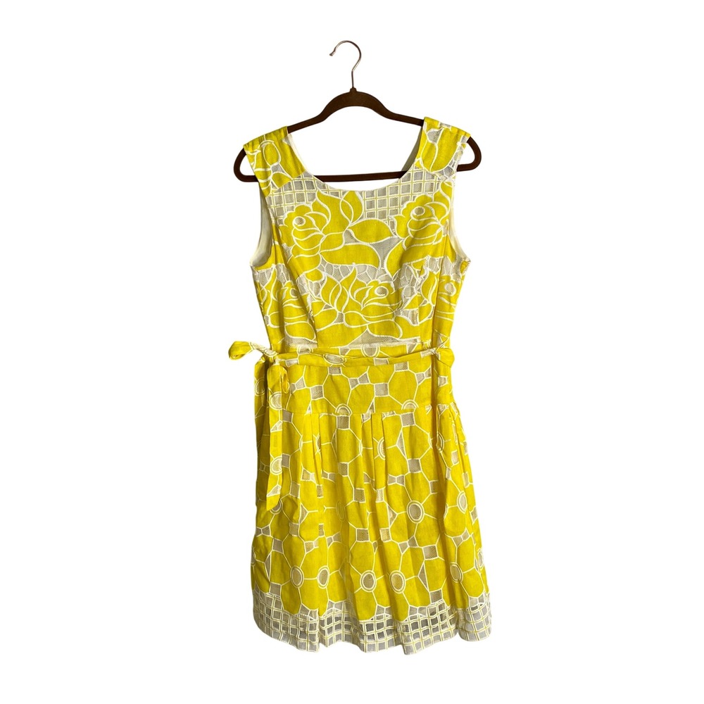 Bethany Vintage Yellow Lace Crochet Cutout Dress Sz 12 Retro Mod Summer Sundress